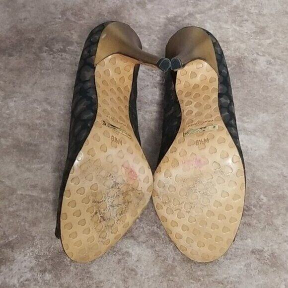 Betsey Johnson Black Brown Gold Leopard Print Peep Toe Stiletto Heel Women's 8.5 - Picture 6 of 9